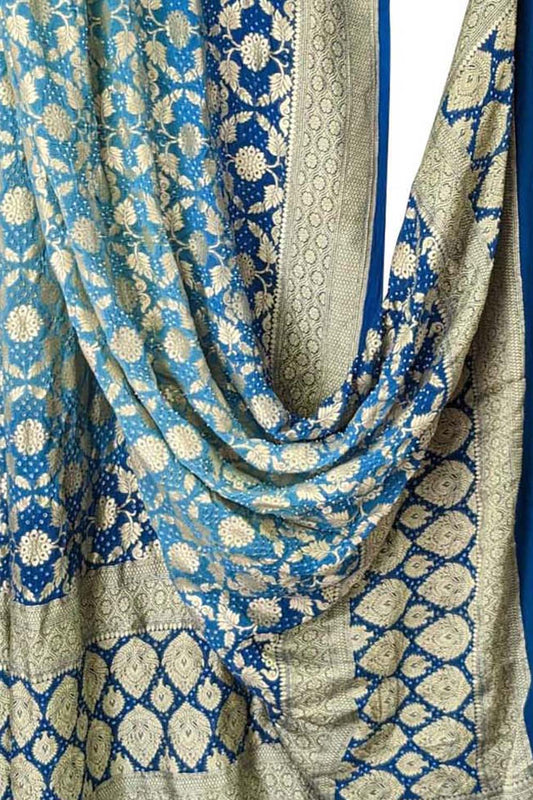 Stunning Blue Banarasi Bandhani Georgette Dupatta for Ethnic Charm - Luxurion World