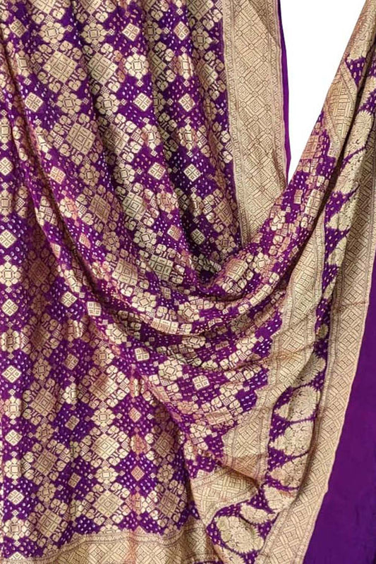 Stunning Purple Banarasi Bandhani Georgette Dupatta - Pure Elegance - Luxurion World
