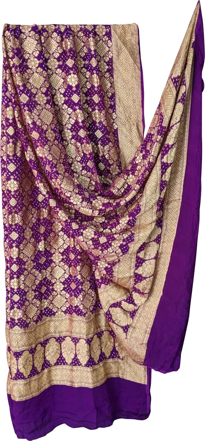 Stunning Purple Banarasi Bandhani Georgette Dupatta - Pure Elegance - Luxurion World