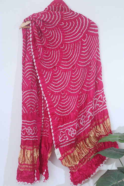 Pink Bandhani Pure Gajji Silk Dupatta - Luxurion World