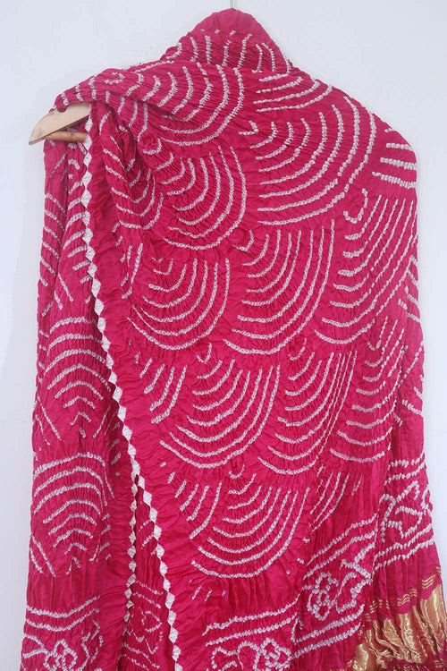 Pink Bandhani Pure Gajji Silk Dupatta - Luxurion World