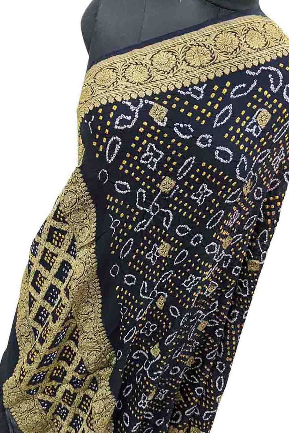 Black Banarasi Bandhani Pure Georgette Dupatta - Luxurion World