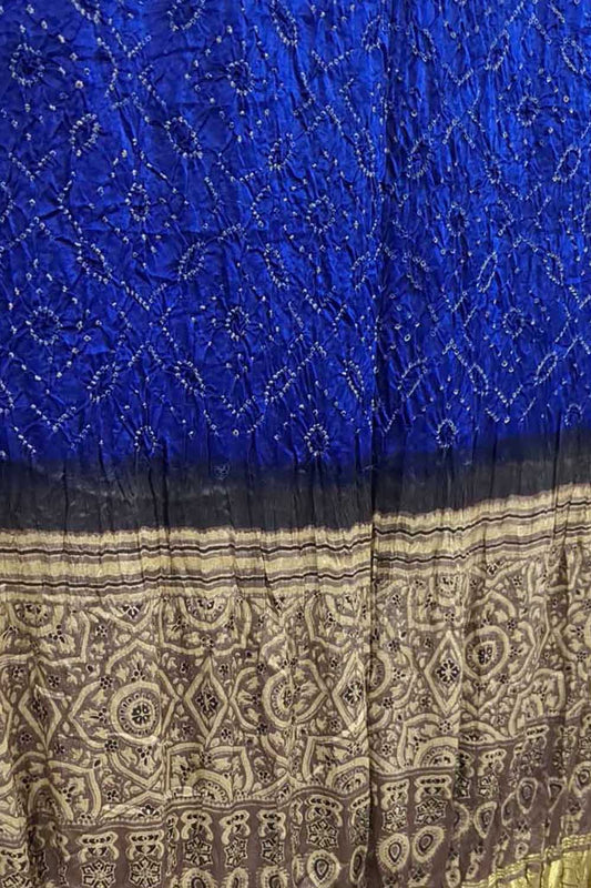 Blue Bandhani Ajrakh Gajji Silk Dupatta