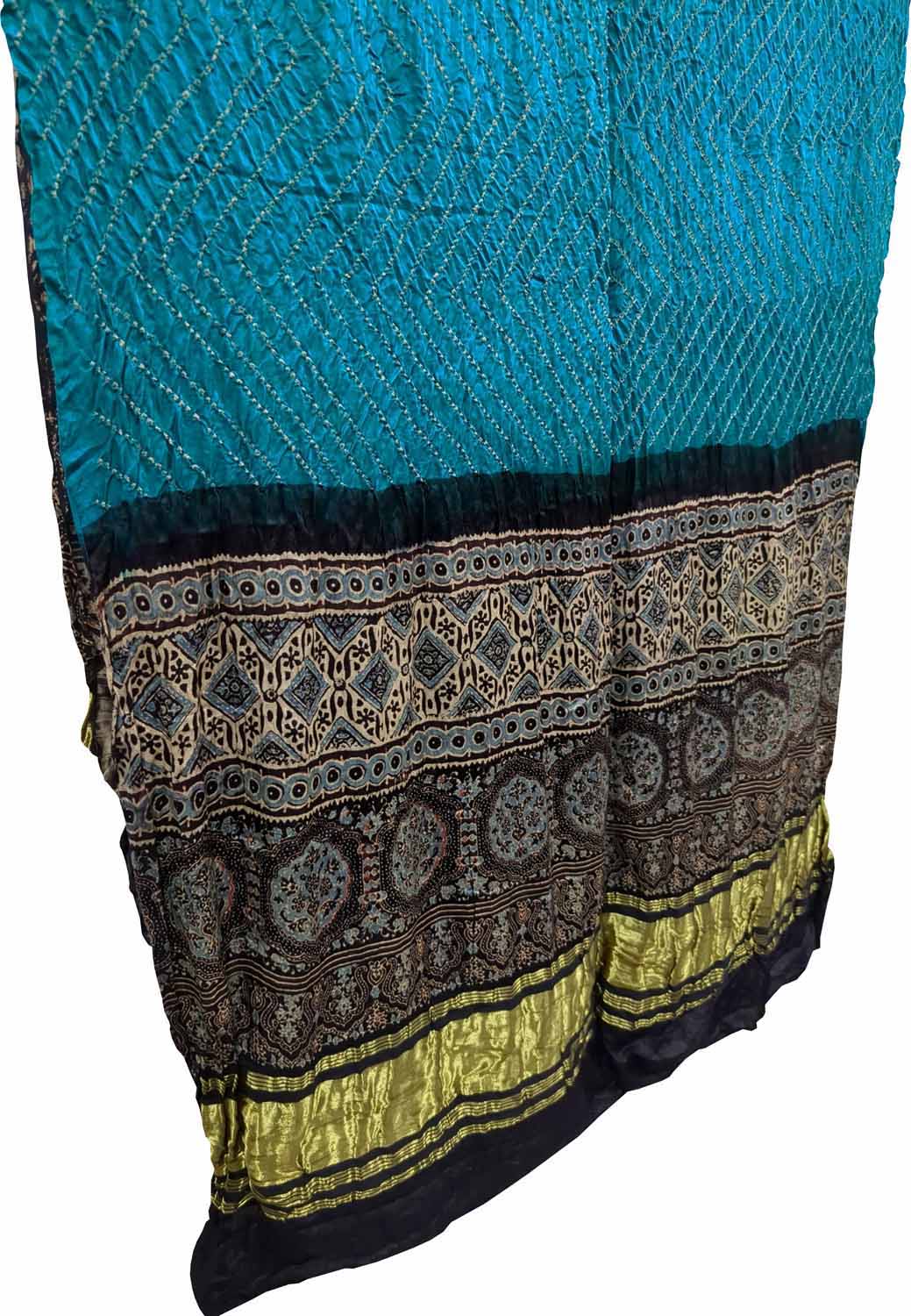 Blue Bandhani Ajrakh Gajji Silk Dupatta - Pure Elegance - Luxurion World
