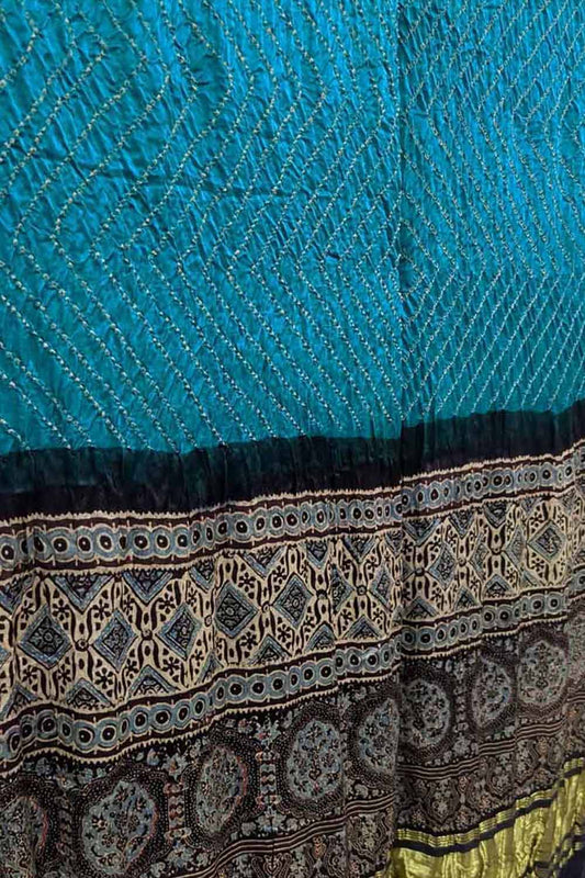 Blue Bandhani Ajrakh Gajji Silk Dupatta - Pure Elegance