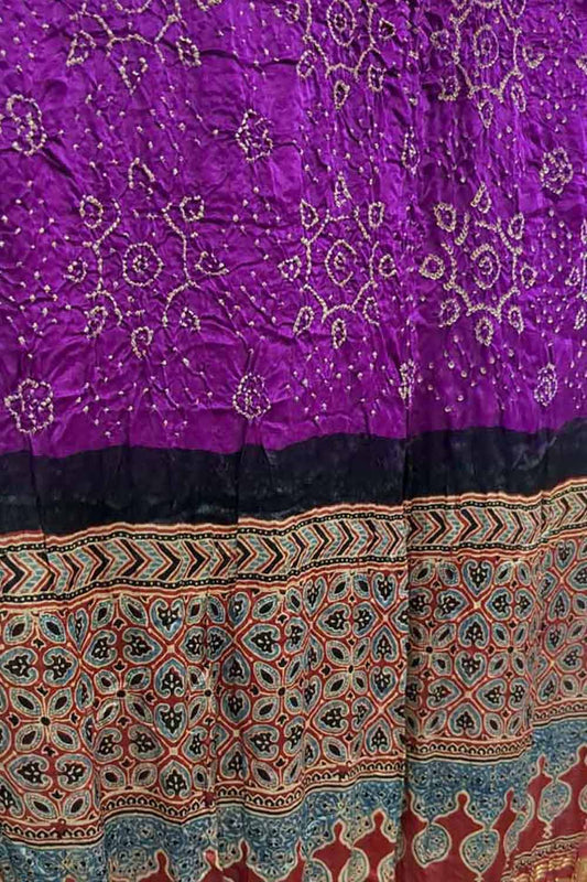 Exquisite Purple Bandhani Ajrakh Gajji Silk Dupatta