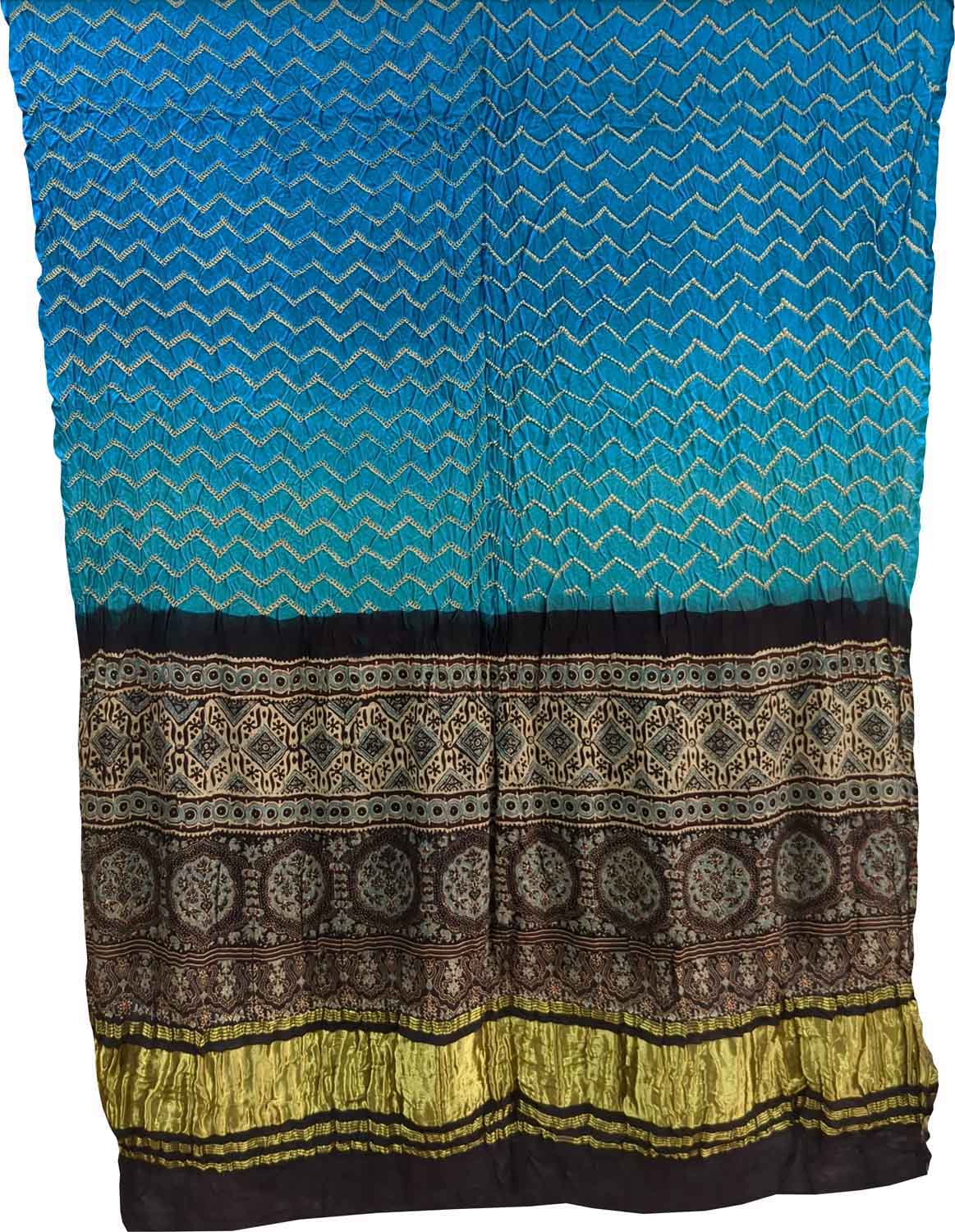 Blue Bandhani Ajrakh Gajji Silk Dupatta - Pure Elegance - Luxurion World