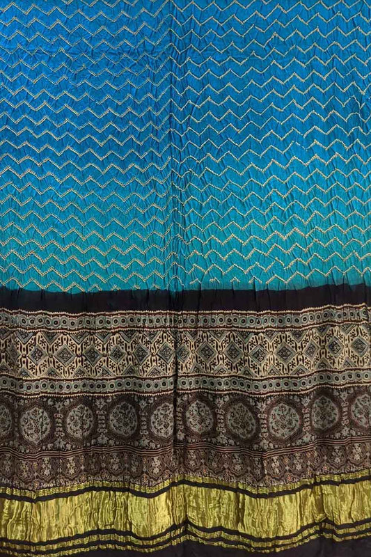 Blue Bandhani Ajrakh Gajji Silk Dupatta - Pure Elegance