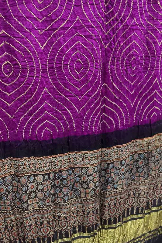 Exquisite Purple Bandhani Ajrakh Gajji Silk Dupatta - Luxurion World