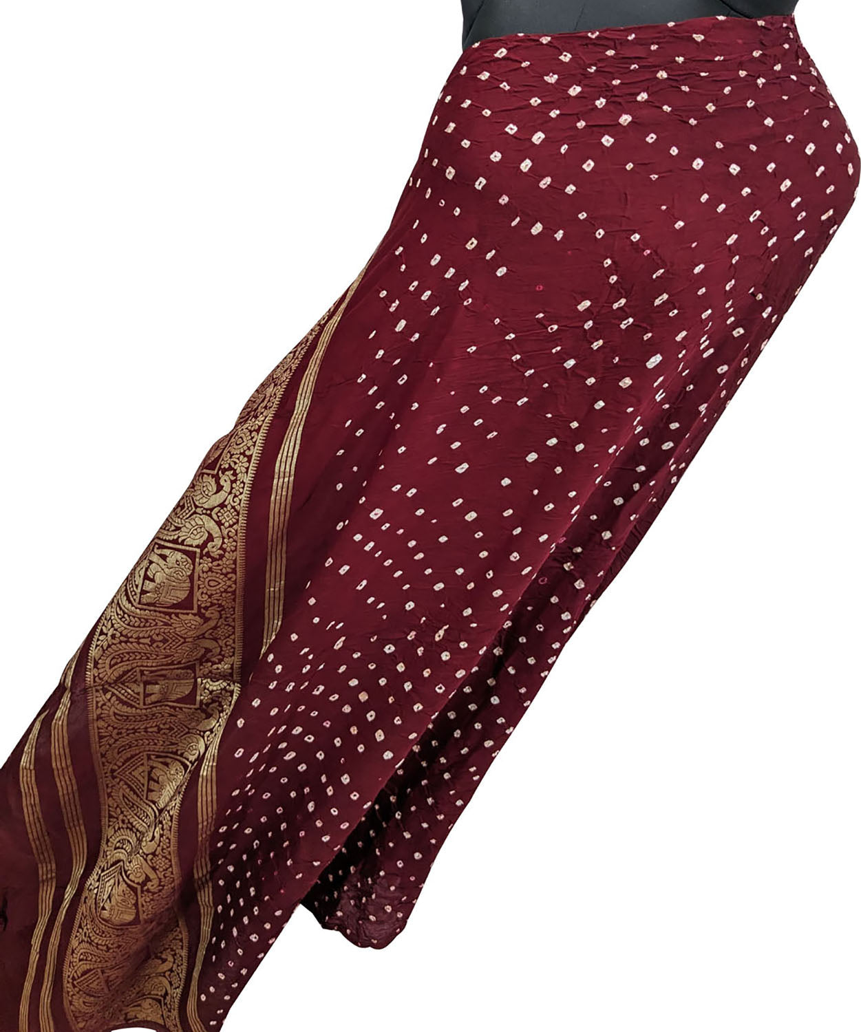 Elegant Maroon Bandhani Silk Dupatta with Tissue Border - Luxurion World