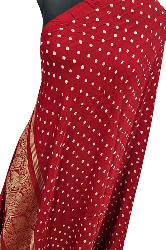 Stunning Red Bandhani Silk Dupatta with Tissue Border - Luxurion World