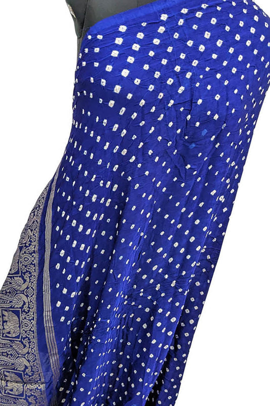 Blue Bandhani Modal Silk Dupatta with Tissue Border