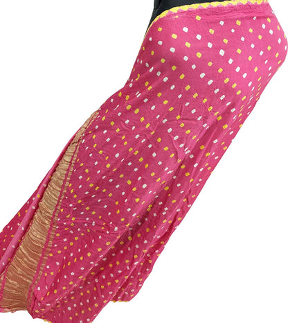 Beautiful Pink Bandhani Silk Dupatta with Tissue Border - Luxurion World
