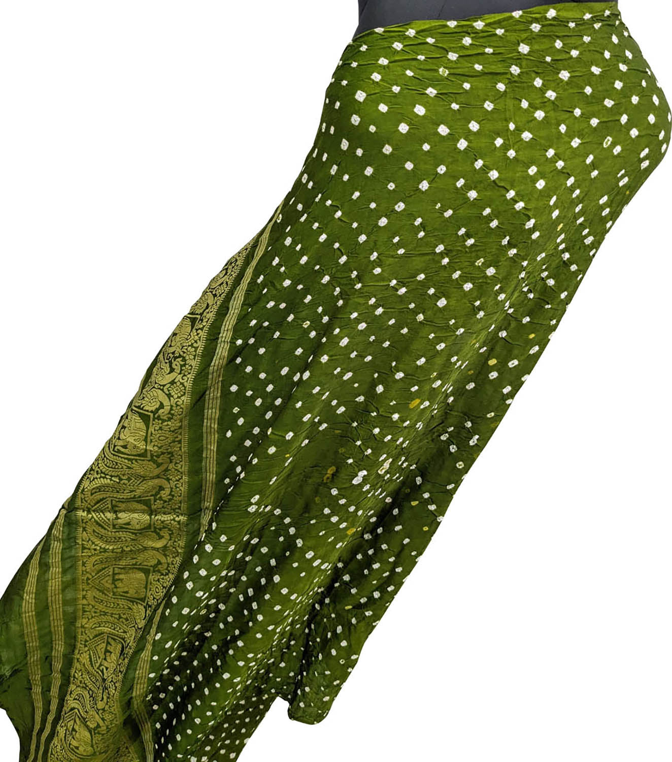 Green Bandhani Modal Silk Tissue Dupatta with Border - Luxurion World