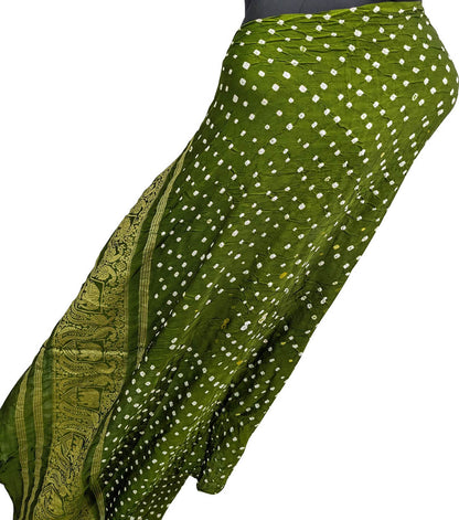 Green Bandhani Modal Silk Tissue Dupatta with Border - Luxurion World