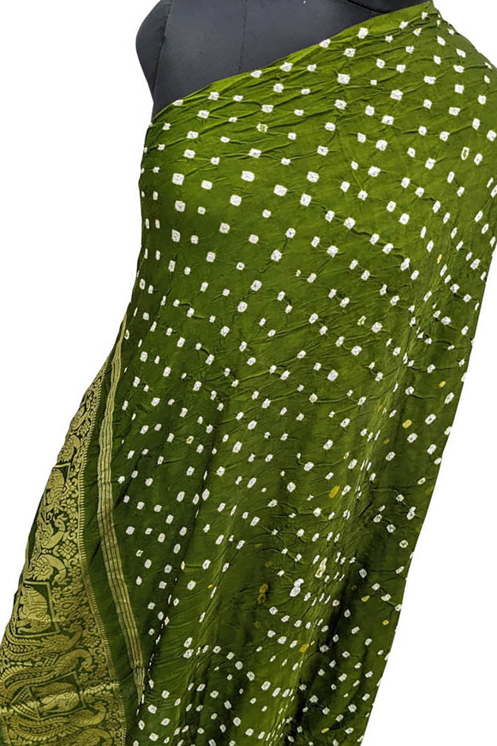 Green Bandhani Modal Silk Tissue Dupatta with Border - Luxurion World