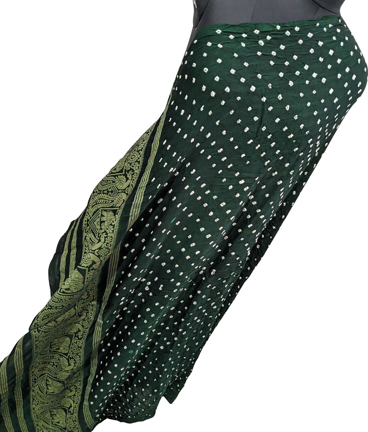 Green Bandhani Modal Silk Tissue Border Dupatta - Luxurion World