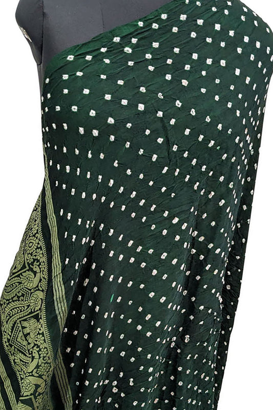 Green Bandhani Modal Silk Tissue Border Dupatta - Luxurion World