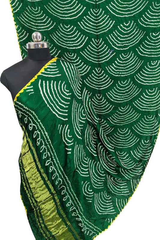 Green Bandhani Gajji Silk Dupatta - Pure Elegance - Luxurion World