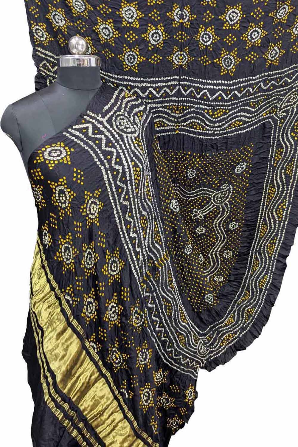 Elegant Black Bandhani Silk Dupatta - Luxurion World- Crafted Heirlooms