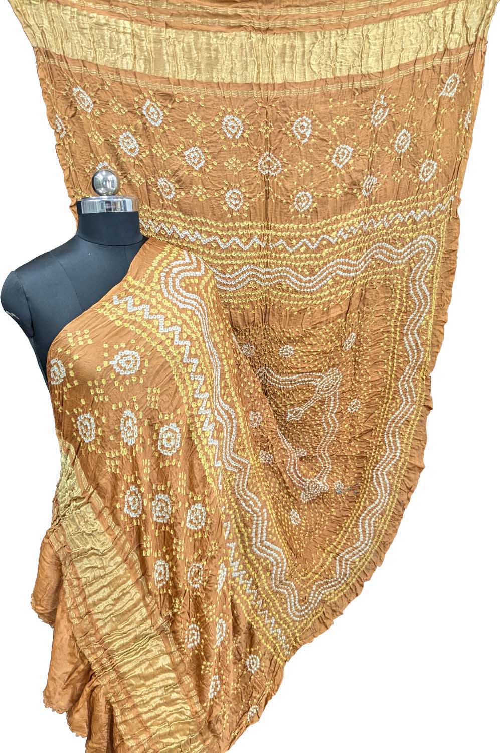 Elegant Brown Bandhani Gajji Silk Dupatta - Luxurion World- Crafted Heirlooms
