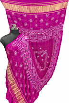 Stunning Pink Bandhani Gajji Silk Dupatta - Luxurion World- Crafted Heirlooms
