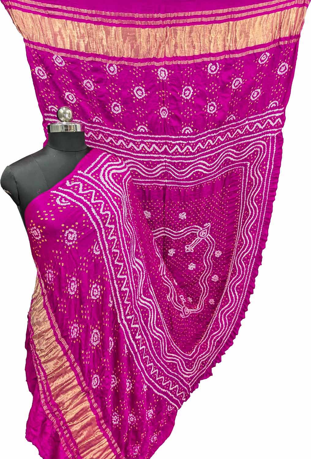 Stunning Pink Bandhani Gajji Silk Dupatta - Luxurion World- Crafted Heirlooms