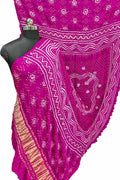 Stunning Pink Bandhani Gajji Silk Dupatta - Luxurion World- Crafted Heirlooms