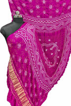 Stunning Pink Bandhani Gajji Silk Dupatta - Luxurion World- Crafted Heirlooms