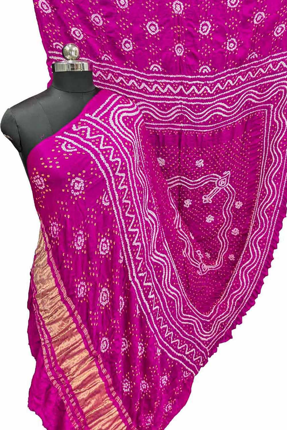 Stunning Pink Bandhani Gajji Silk Dupatta - Luxurion World- Crafted Heirlooms