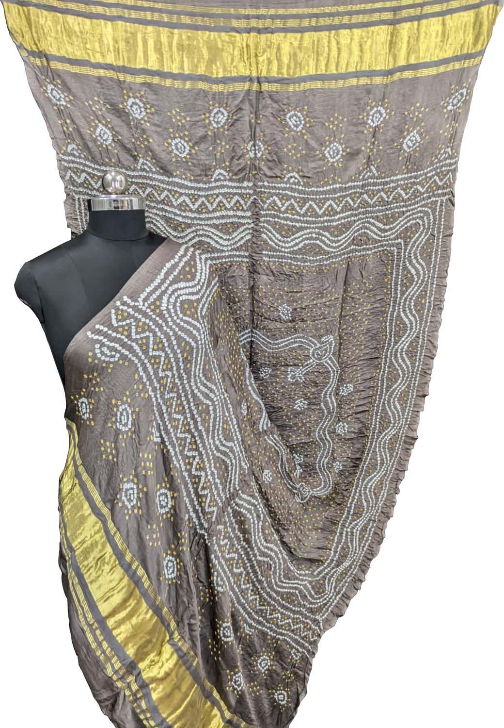 Elegant Grey Bandhani Gajji Silk Dupatta - Luxurion World- Crafted Heirlooms