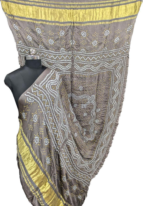 Elegant Grey Bandhani Gajji Silk Dupatta - Luxurion World- Crafted Heirlooms