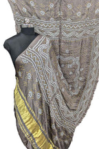 Elegant Grey Bandhani Gajji Silk Dupatta - Luxurion World- Crafted Heirlooms