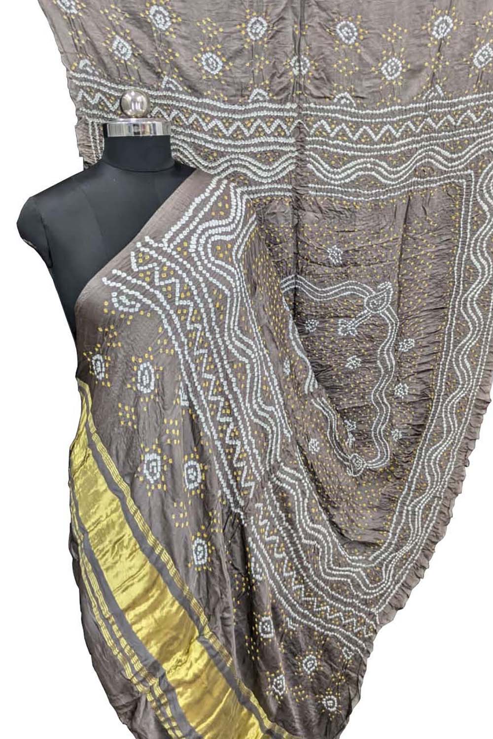 Elegant Grey Bandhani Gajji Silk Dupatta - Luxurion World- Crafted Heirlooms