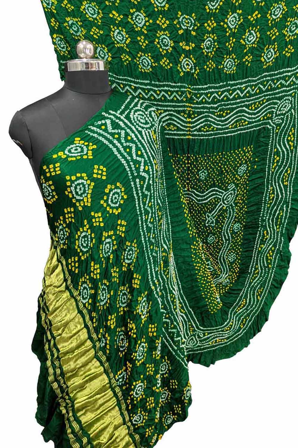 Green Bandhani Gajji Silk Dupatta - Luxurion World