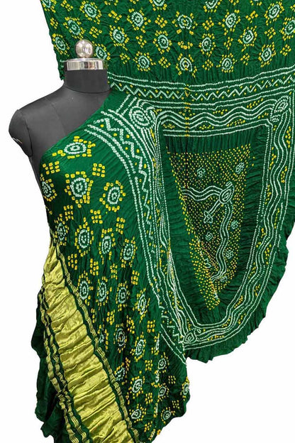 Green Bandhani Gajji Silk Dupatta - Luxurion World