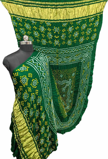 Green Bandhani Gajji Silk Dupatta - Luxurion World