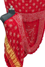 Vibrant Red Bandhani Gajji Silk Dupatta - Luxurion World- Crafted Heirlooms