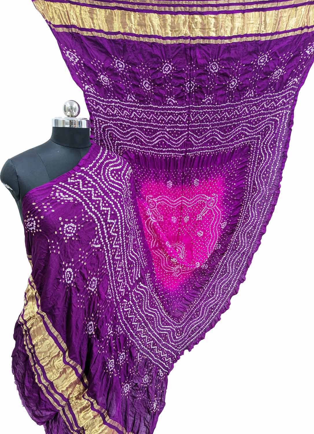 Vibrant Pink & Purple Bandhani Gajji Silk Dupatta - Luxurion World