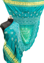 Stunning Green & Blue Bandhani Gajji Silk Dupatta - Luxurion World- Crafted Heirlooms