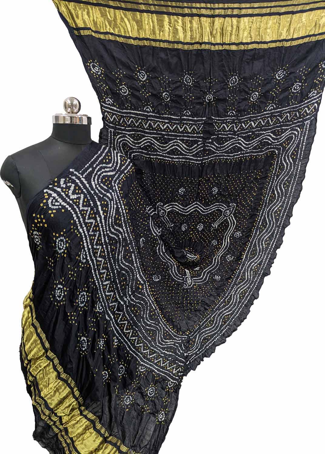 Elegant Black Bandhani Gajji Silk Dupatta - Luxurion World