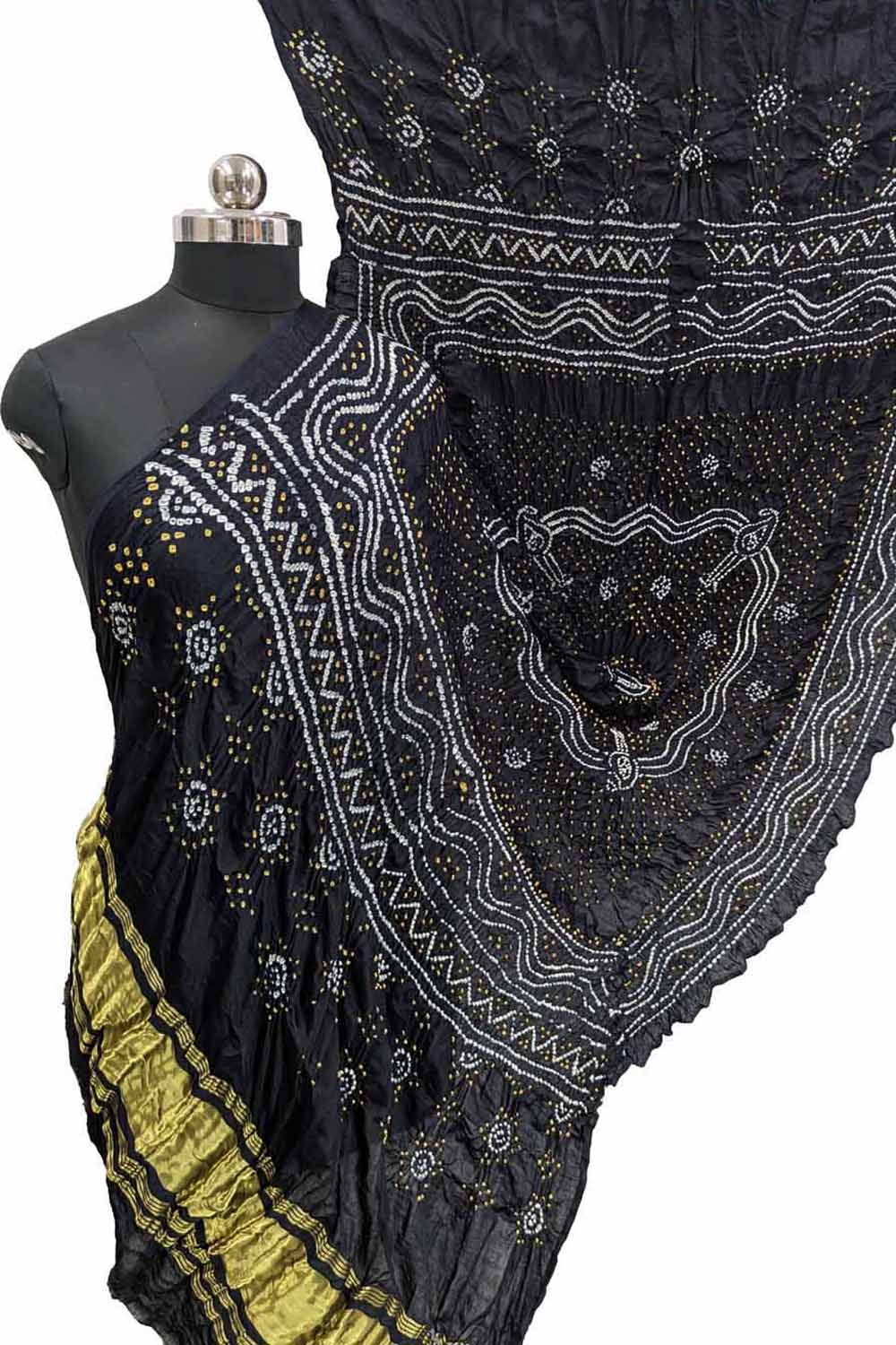 Elegant Black Bandhani Gajji Silk Dupatta - Luxurion World