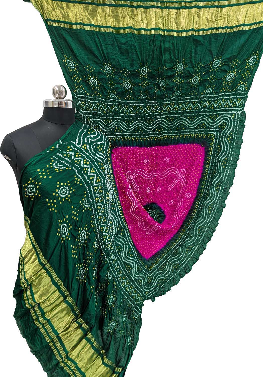 Stunning Pink & Green Bandhani Gajji Silk Dupatta - Luxurion World