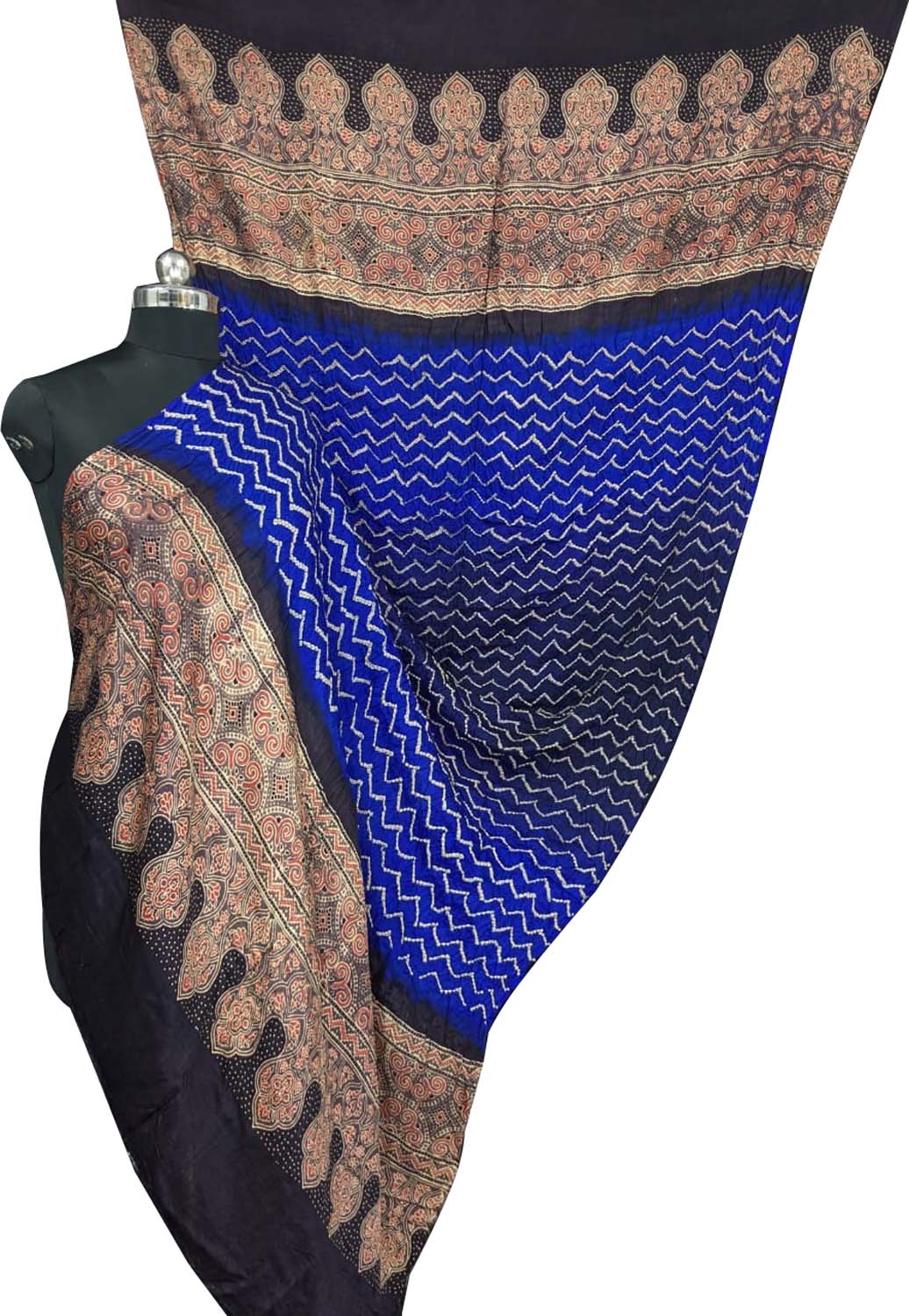 Blue Bandhani Ajrakh Gajji Silk Dupatta - Luxurion World