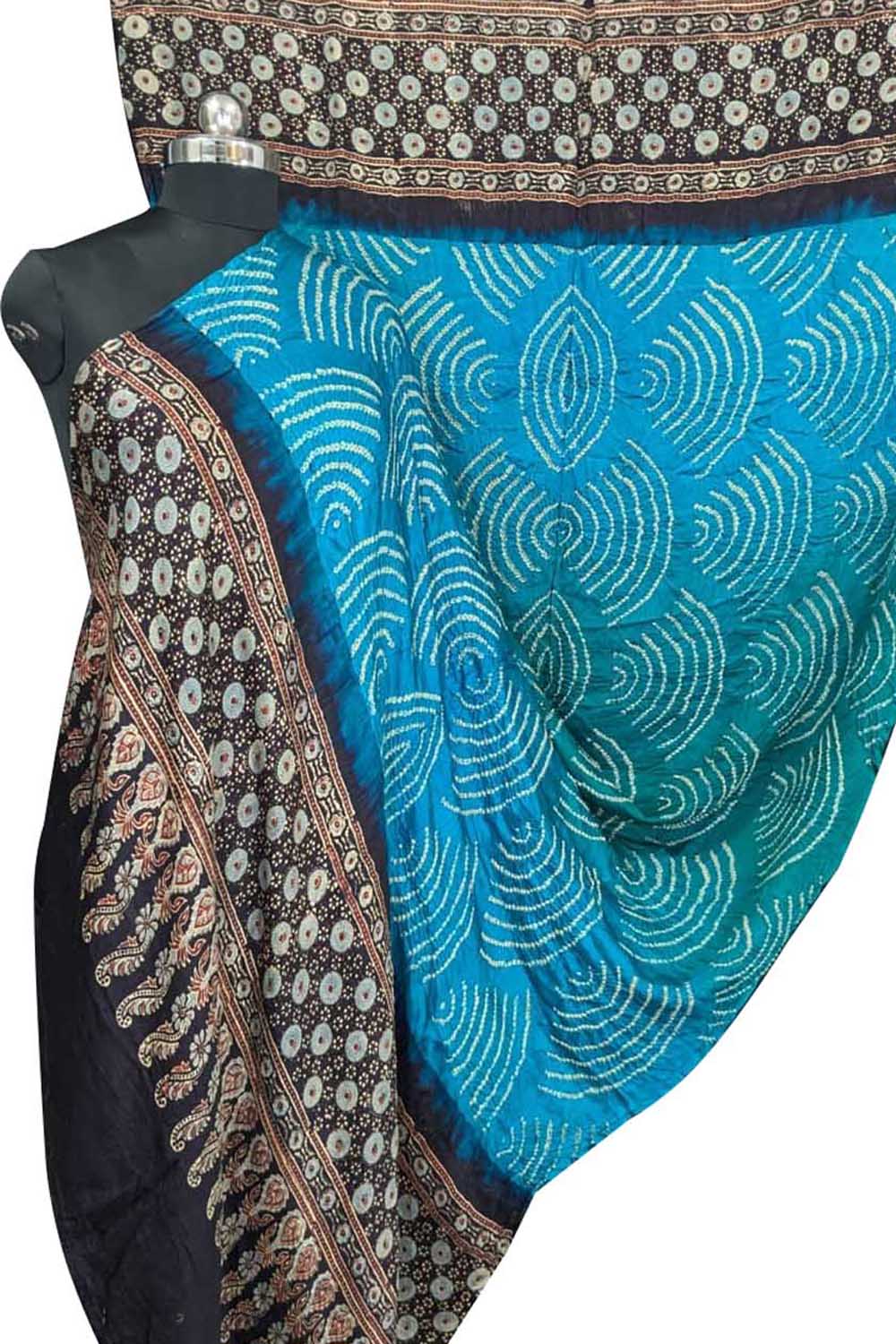 Blue Bandhani Ajrakh Gajji Silk Dupatta - Luxurion World