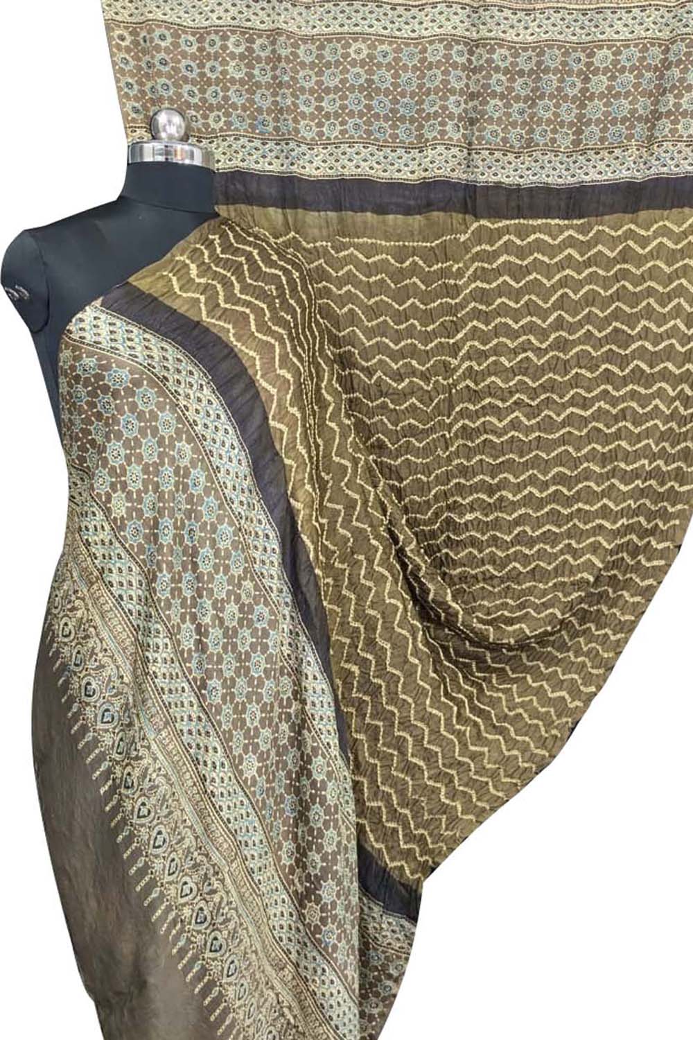 Elegant Pastel Bandhani Ajrakh Gajji Silk Dupatta - Luxurion World