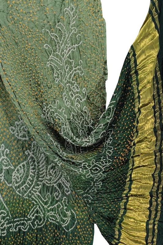 Green Bandhani Gajji Silk Peacock Dupatta - Luxurion World