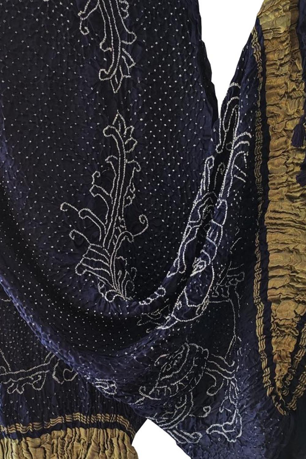 Blue Bandhani Gajji Silk Peacock Dupatta - Luxurion World