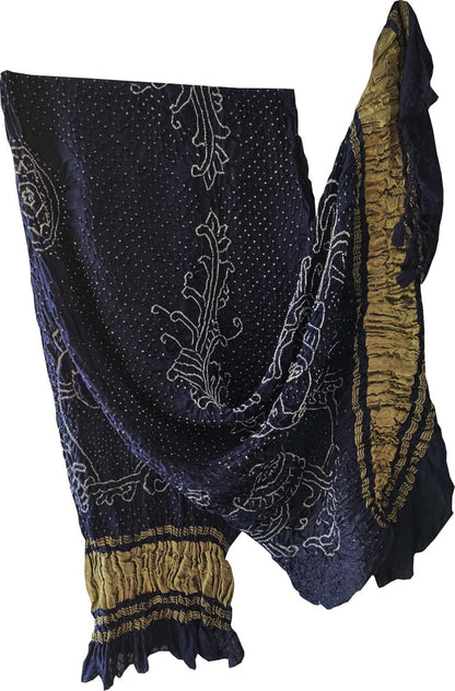Blue Bandhani Gajji Silk Peacock Dupatta - Luxurion World