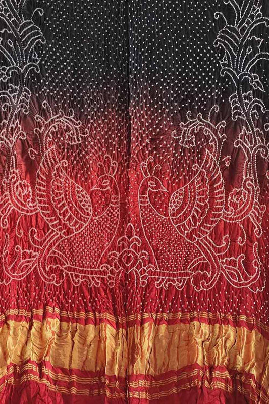 Stunning Black & Red Gajji Silk Peacock Dupatta - Luxurion World